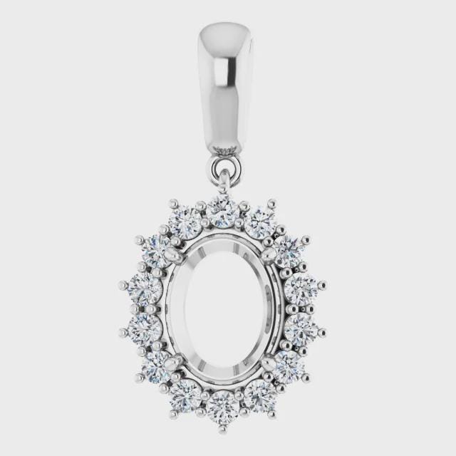 14k Yellow or White Gold 9x7 mm Oval 3/8 CTW Natural Diamond Semi-Set Pendant