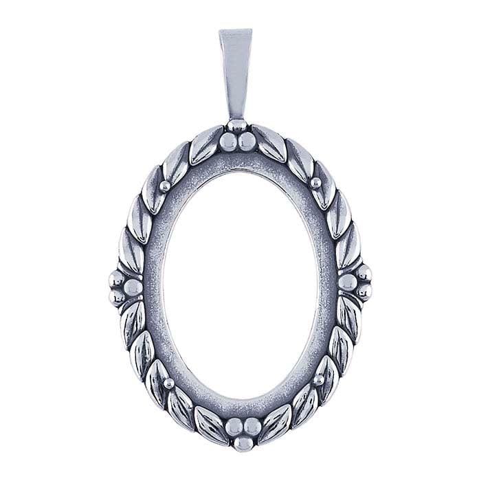 Sterling Silver 30 x 22mm Oval Leaf Cabochon Pendant Mounting