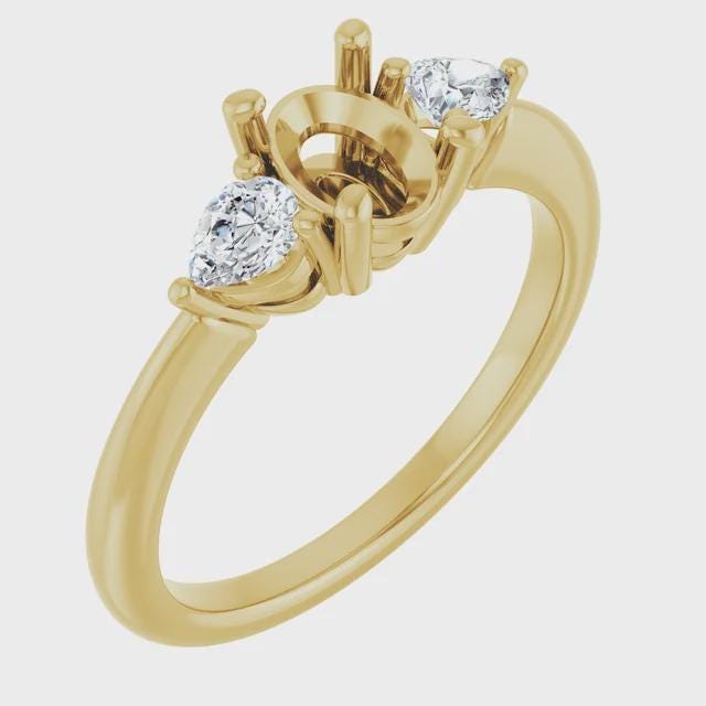 Engagement Ring, Semi Mount in 14k Gold, choose round, oval, or marquise setting