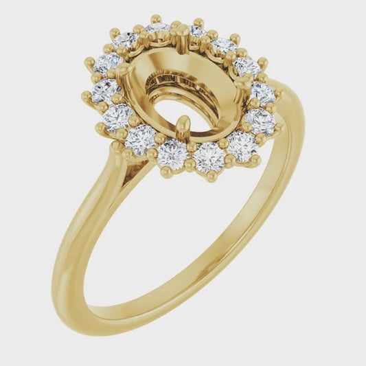 3/8 CTW Natural Diamond  Oval Semi-Set Ring, available in 14k Yellow or White Gold