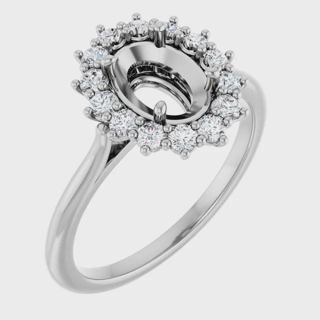 3/8 CTW Natural Diamond  Oval Semi-Set Ring, available in 14k Yellow or White Gold