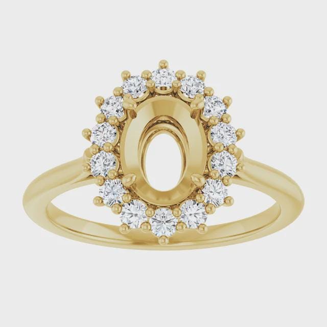 3/8 CTW Natural Diamond  Oval Semi-Set Ring, available in 14k Yellow or White Gold