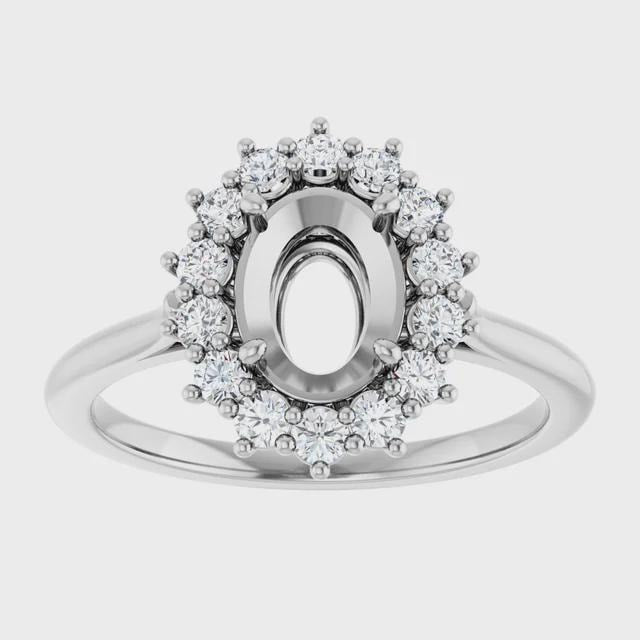 3/8 CTW Natural Diamond  Oval Semi-Set Ring, available in 14k Yellow or White Gold
