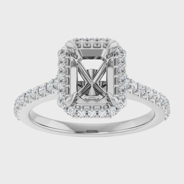 14K White 8x6 mm Emerald 3/8 CTW Diamond Semi-Set Engagement Ring