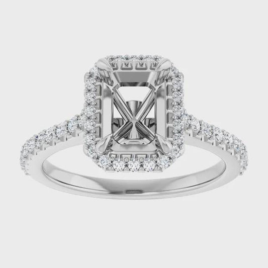 14K White 8x6 mm Emerald 3/8 CTW Diamond Semi-Set Engagement Ring