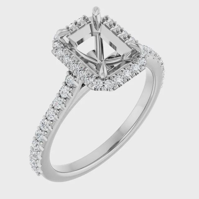 14K White 8x6 mm Emerald 3/8 CTW Diamond Semi-Set Engagement Ring