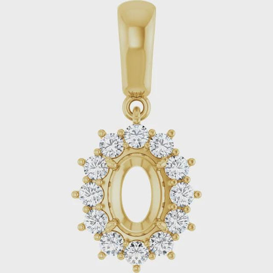 14k Yellow or White Gold 9x7 mm Oval 3/8 CTW Natural Diamond Semi-Set Pendant
