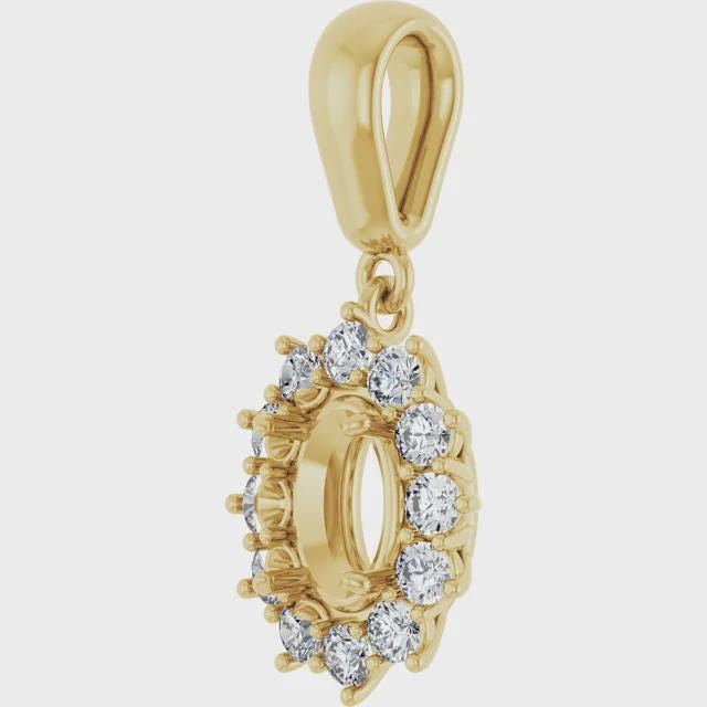 14k Yellow or White Gold 9x7 mm Oval 3/8 CTW Natural Diamond Semi-Set Pendant