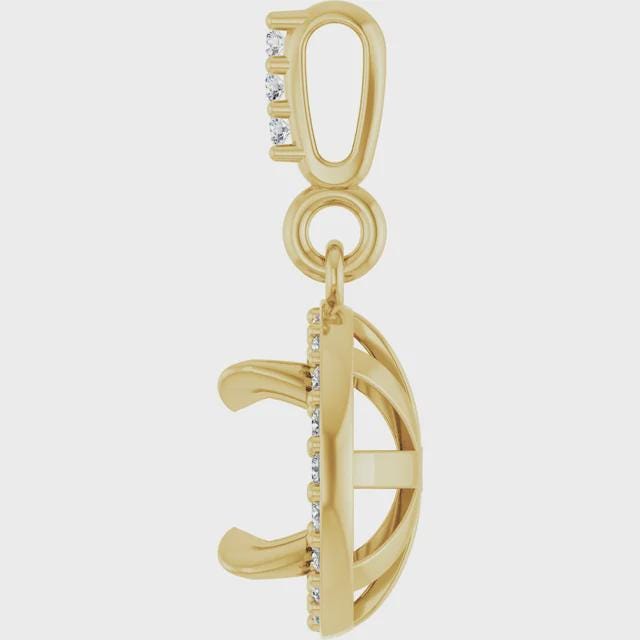 14K Gold Diamond Halo Pendant Mounting - 6.5mm Stone Setting