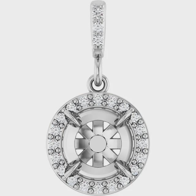 14K Gold Diamond Halo Pendant Mounting - 6.5mm Stone Setting
