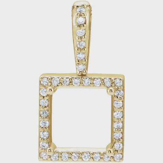 14k Gold Diamond Halo Pendant - 6mm Square Semi-Set