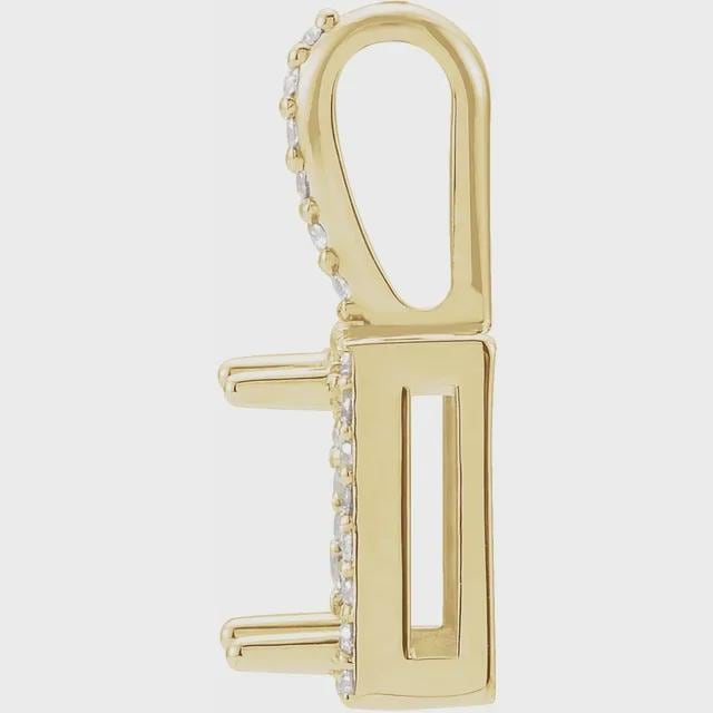 14k Gold Diamond Halo Pendant - 6mm Square Semi-Set