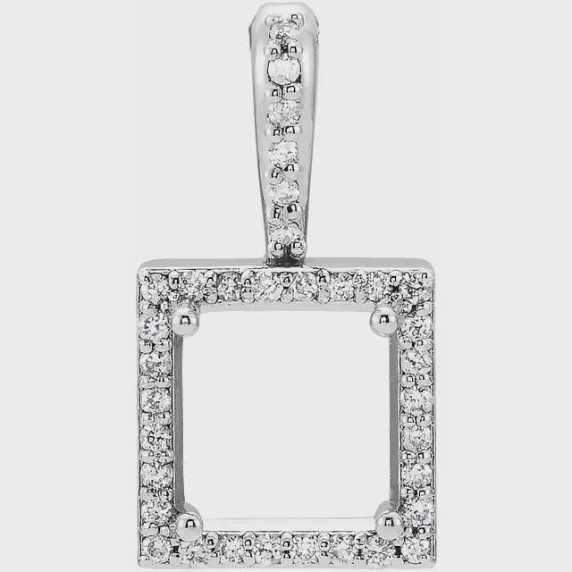 14k Gold Diamond Halo Pendant - 6mm Square Semi-Set