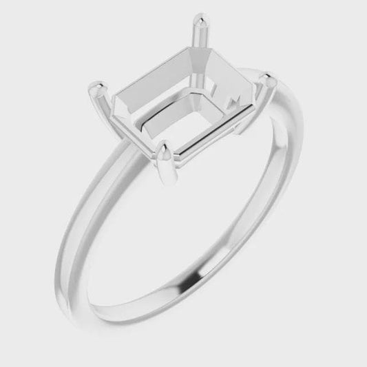 Emerald Cut Solitaire Ring Mounting: Sterling Silver, 10k or 14k Gold
