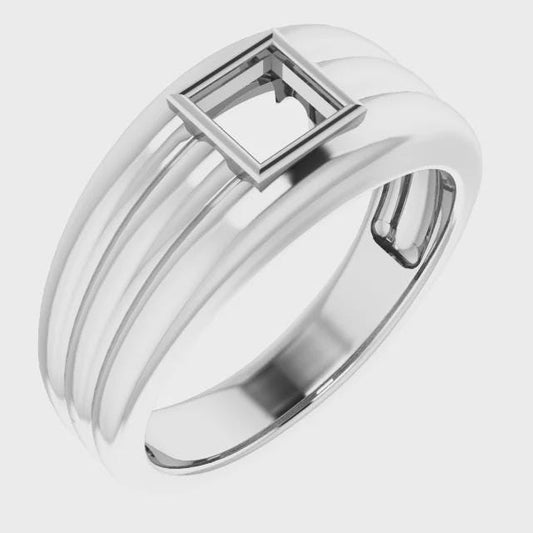 Sterling Silver 5 mm Square Ring Mounting, customizing available in metal and settings
