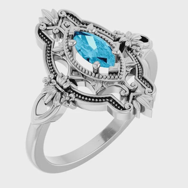 Vintage-inspired marquise ring mounting, available in  14k White Gold or custom-made in your choice of metal.