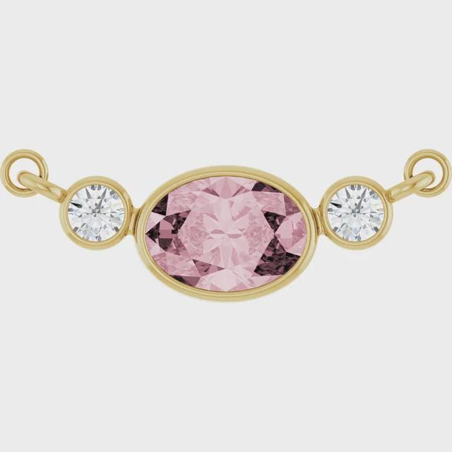 Oval bezel-set necklace center available in 10k and 14k Gold, or Sterling Silver