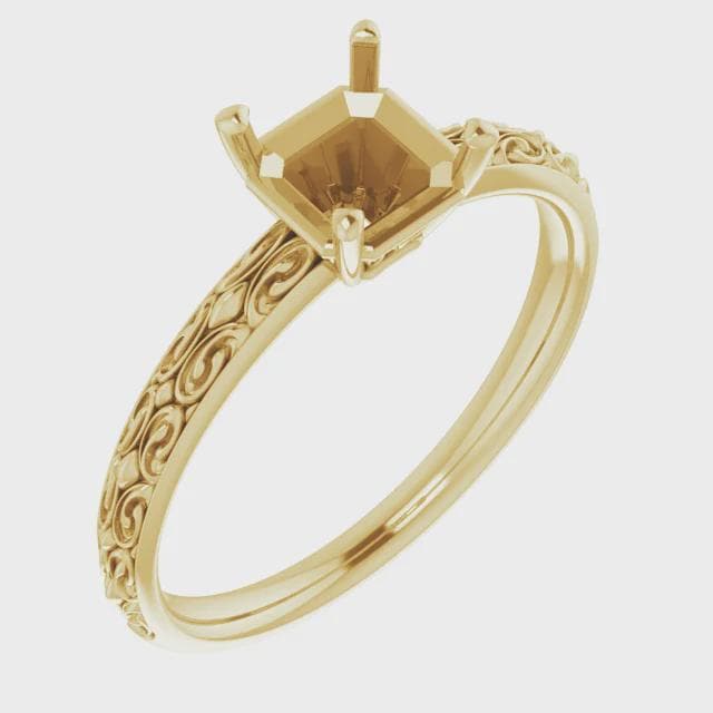 Vintage-Inspired Solitaire Ring in Sterling Silver, customizing available in different metals and settings