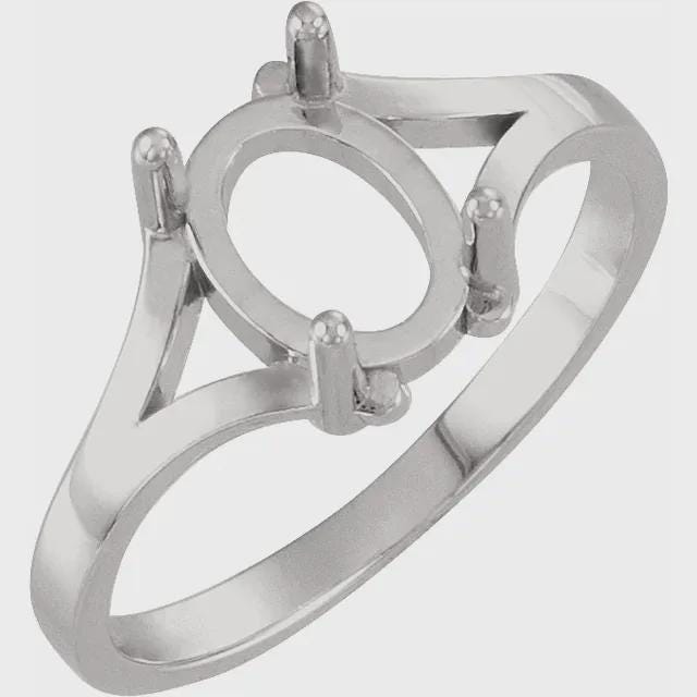 Oval Cabochon Ring Mounting, Ring Blank in Sterling Silver or 10k Gold, choose your setting size