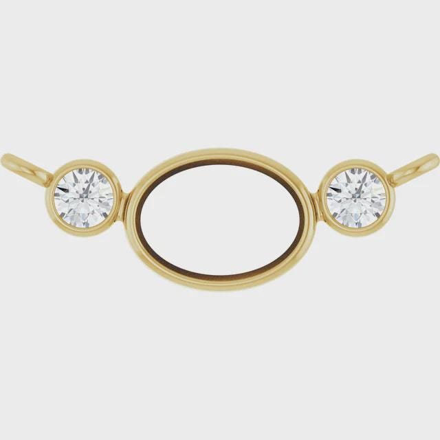 Oval bezel-set necklace center available in 10k and 14k Gold, or Sterling Silver