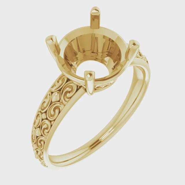 Vintage-Inspired Solitaire Ring in Sterling Silver, customizing available in different metals and settings