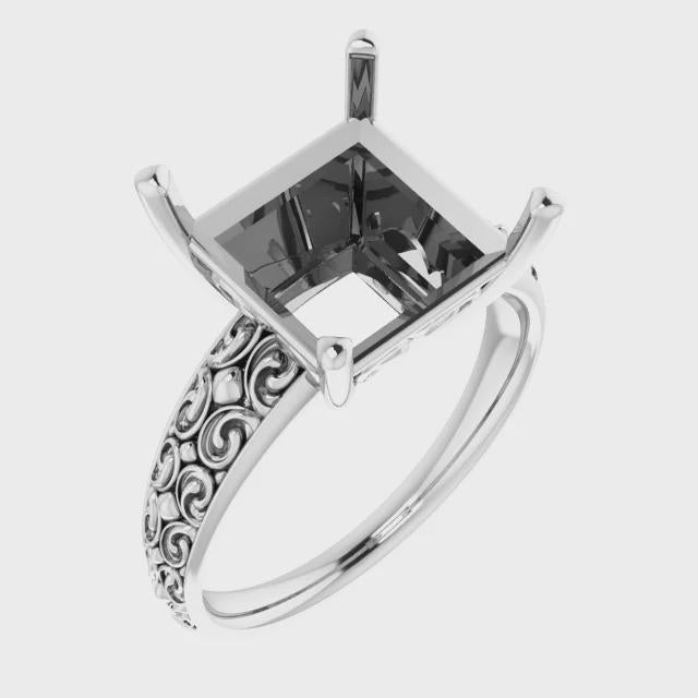 Vintage-Inspired Solitaire Ring in Sterling Silver, customizing available in different metals and settings