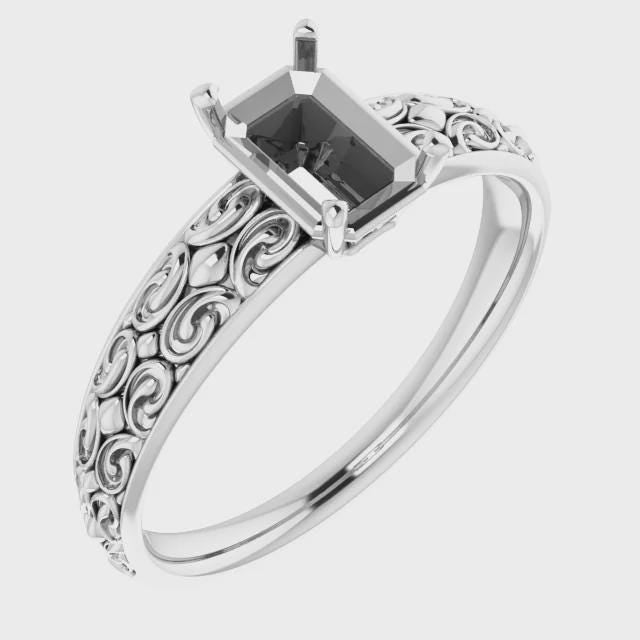 Vintage-Inspired Solitaire Ring in Sterling Silver, customizing available in different metals and settings