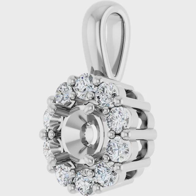 14K Gold Round or Oval Lab-Grown Diamond Semi-Set Pendant in Yellow or White Gold