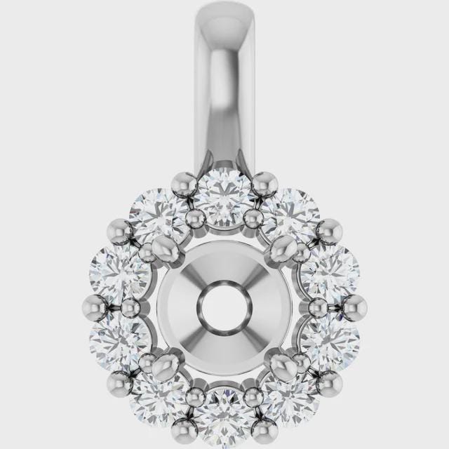 14K Gold Round or Oval Lab-Grown Diamond Semi-Set Pendant in Yellow or White Gold