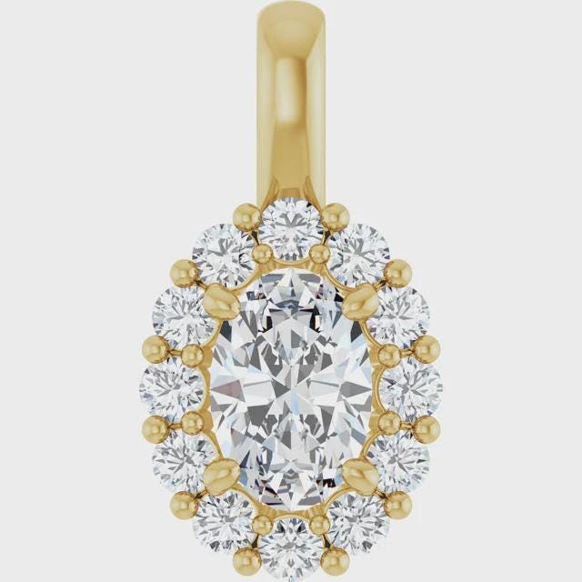 14K Gold Round or Oval Lab-Grown Diamond Semi-Set Pendant in Yellow or White Gold