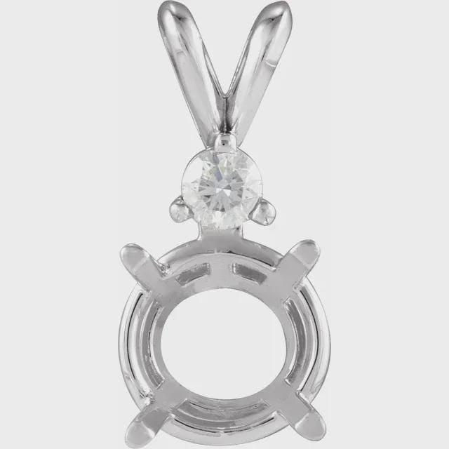 14K Yellow 5 mm Round .02 CT Natural Diamond Pendant Mounting, also available in 14k White Gold