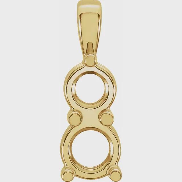 14K White or Yellow Gold Round Two-Stone Pendant Mounting, 4 sizes available