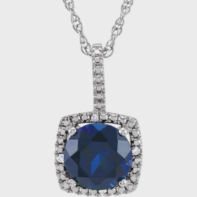 Sterling Silver 7 mm Birthstone & .015 CTW Natural Diamond 18" Necklace, or set your own gemstone