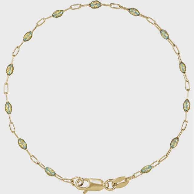 14K Yellow Gold-Filled 1.6 mm  Enamel Bead Paperclip-Style Chain, choose your color and length