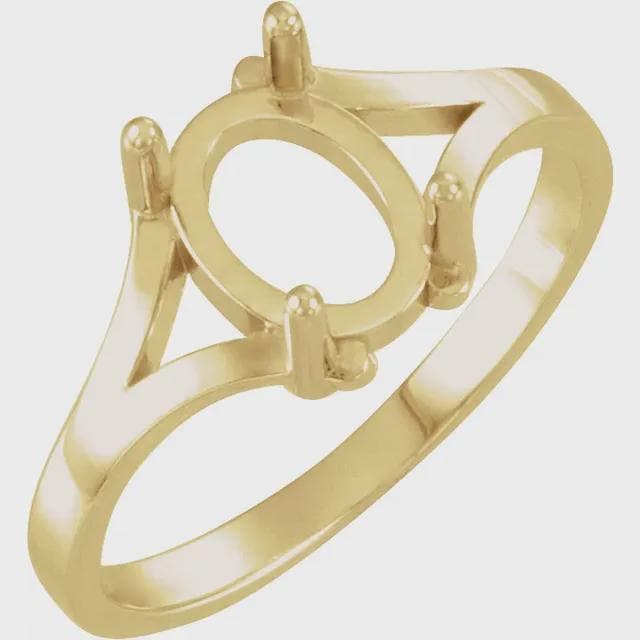 Oval Cabochon Ring Mounting, Ring Blank in Sterling Silver or 10k Gold, choose your setting size