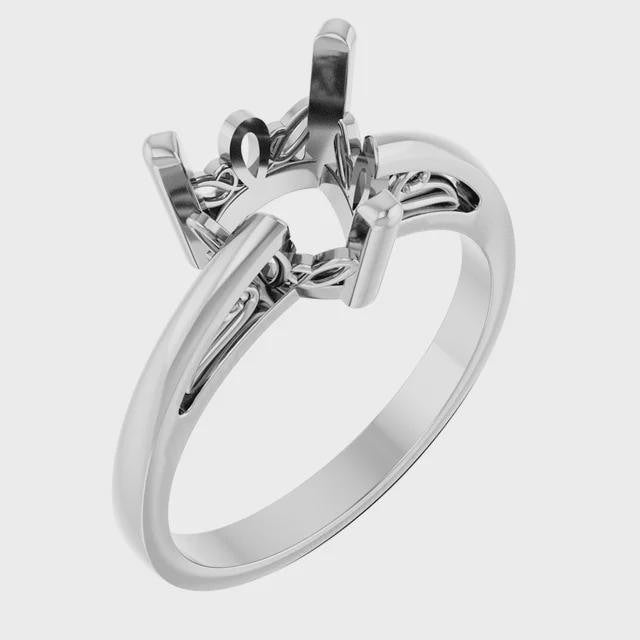 8 mm Trillion Ring Mounting in Sterling Silver or 14k Gold