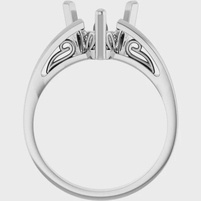 8 mm Trillion Ring Mounting in Sterling Silver or 14k Gold