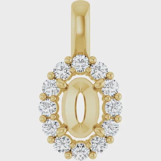 14K Gold Round or Oval Lab-Grown Diamond Semi-Set Pendant in Yellow or White Gold