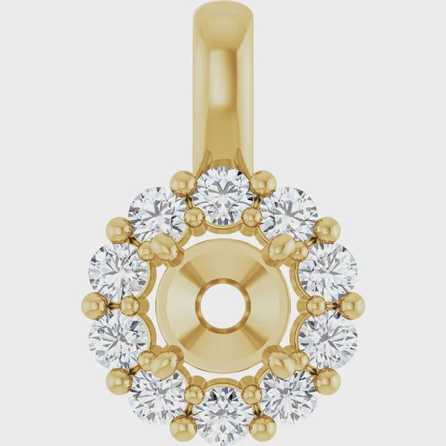 14K Gold Round or Oval Lab-Grown Diamond Semi-Set Pendant in Yellow or White Gold