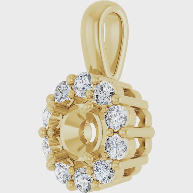 14K Gold Round or Oval Lab-Grown Diamond Semi-Set Pendant in Yellow or White Gold