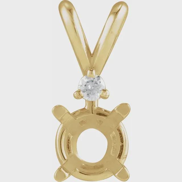 14K Yellow 5 mm Round .02 CT Natural Diamond Pendant Mounting, also available in 14k White Gold