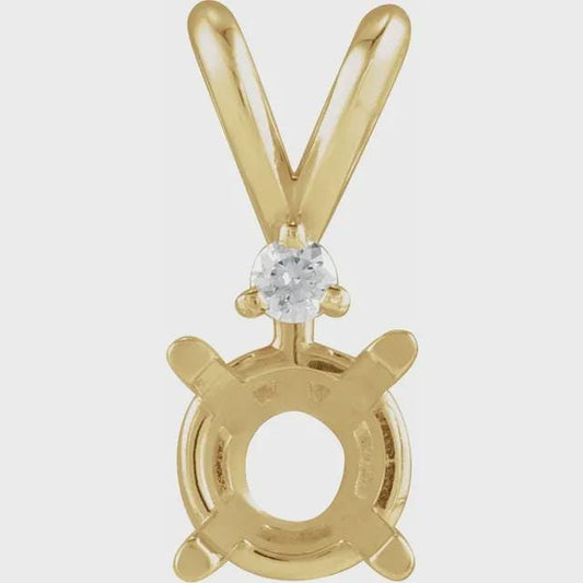14K Yellow 5 mm Round .02 CT Natural Diamond Pendant Mounting, also available in 14k White Gold
