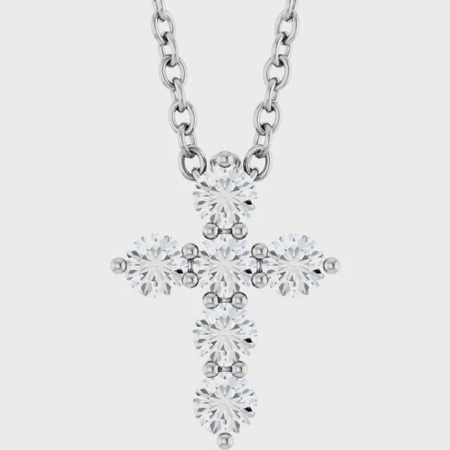 14K White 1/4 CTW Lab-Grown Diamond Cross Pendant or Necklace, also available in 14k Yellow Gold