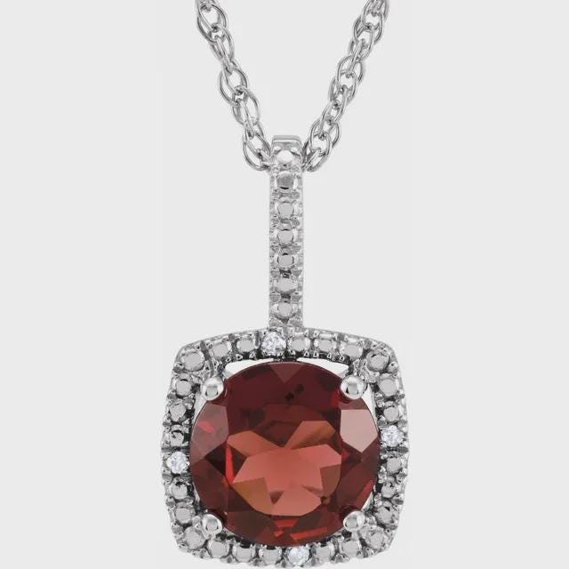 Sterling Silver 7 mm Birthstone & .015 CTW Natural Diamond 18" Necklace, or set your own gemstone