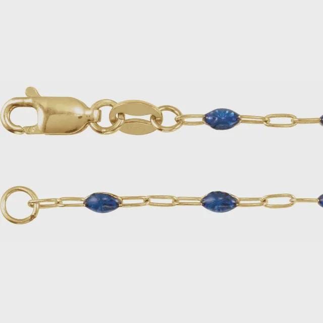 14K Yellow Gold-Filled 1.6 mm  Enamel Bead Paperclip-Style Chain, choose your color and length