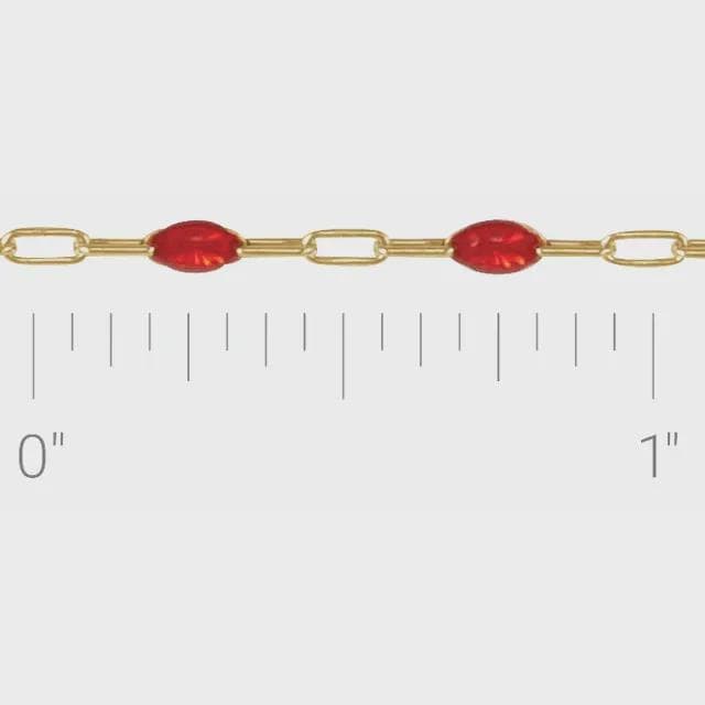 14K Yellow Gold-Filled 1.6 mm  Enamel Bead Paperclip-Style Chain, choose your color and length