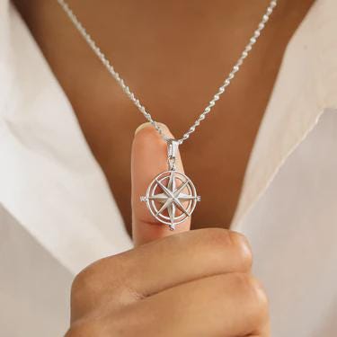 Stainless Steel Compass Rose Pendant 23mm x 21mm