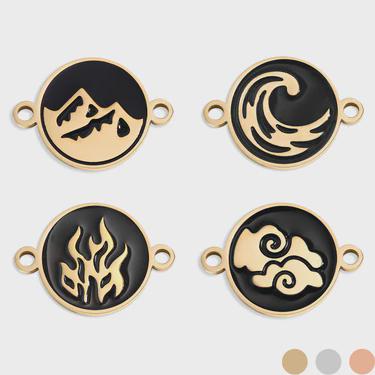 18K Gold PVD Stainless Steel Earth, Fire, Water, & Air Element Connector Charms, in Gold or Silver available