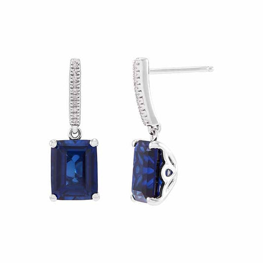 Sterling Silver Sapphire- & Diamond-Set Post Earrings