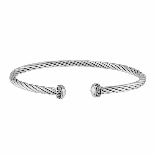 Sterling Silver CZ-Set Twisted Cuff Bracelet